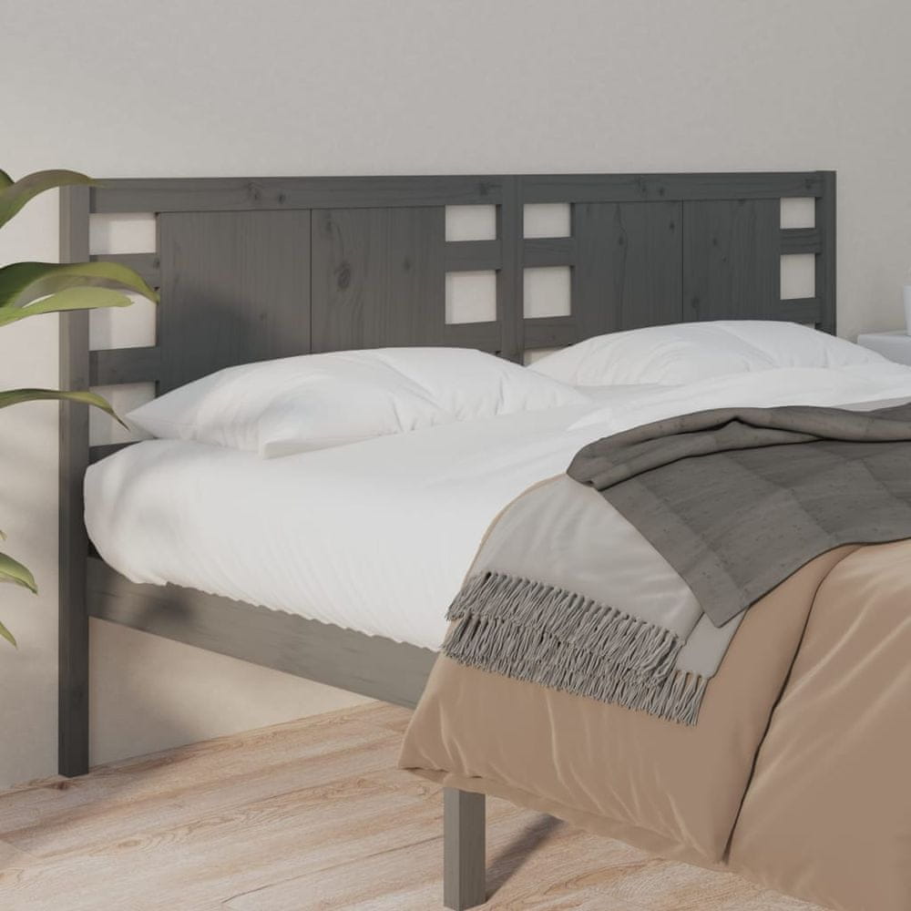 Vidaxl Čelo postele, sivé, 206x4x100 cm, masívne borovicové drevo